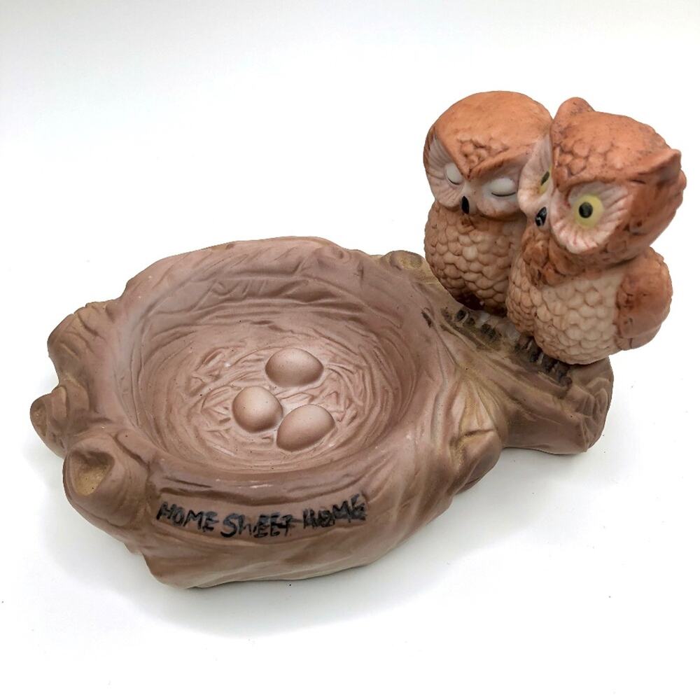 Vintage Ceramic Owl Home Sweet Home Trinket Dish